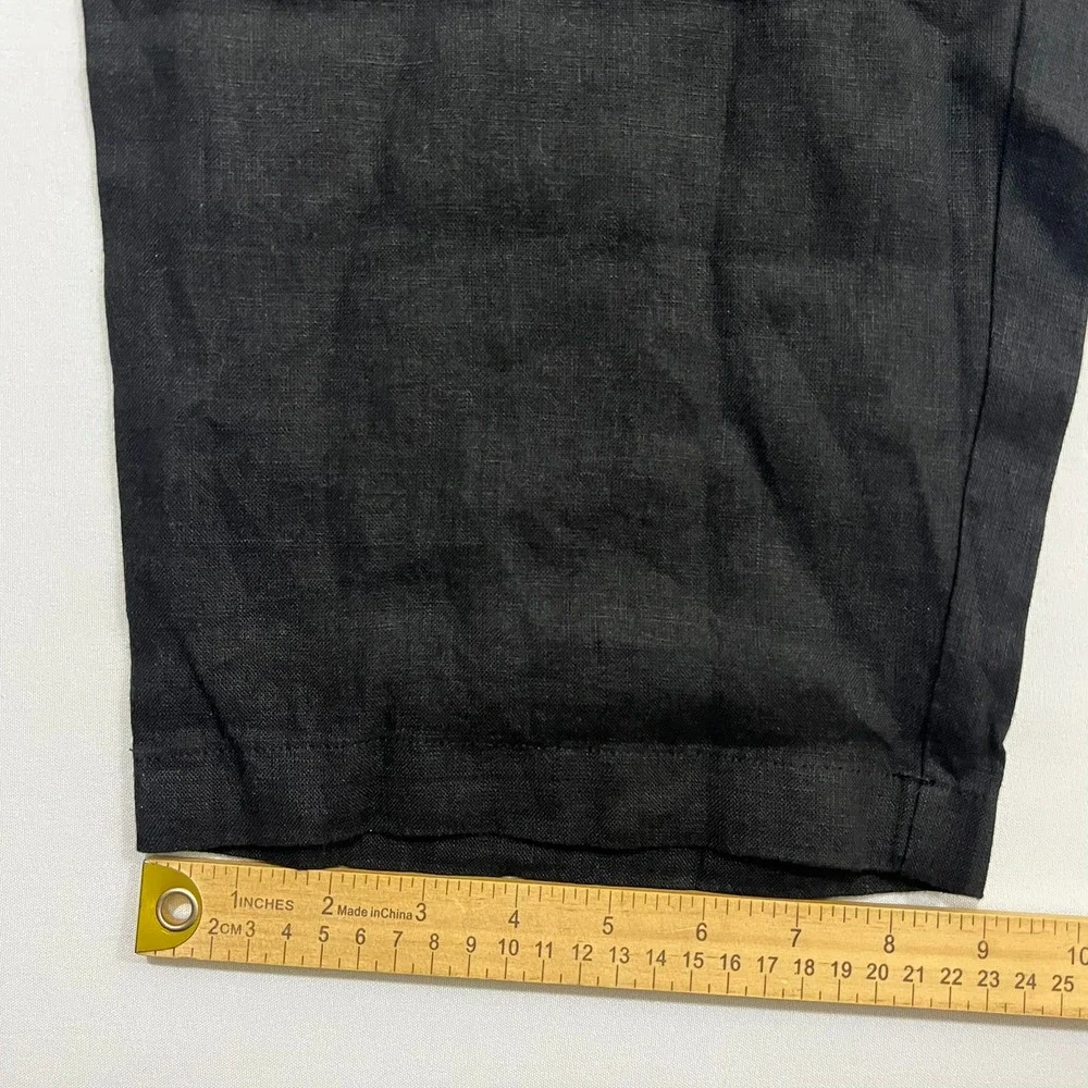 Quince European 100% Linen Pants Lagenlook Relaxed Elastic Waist Black Women XL